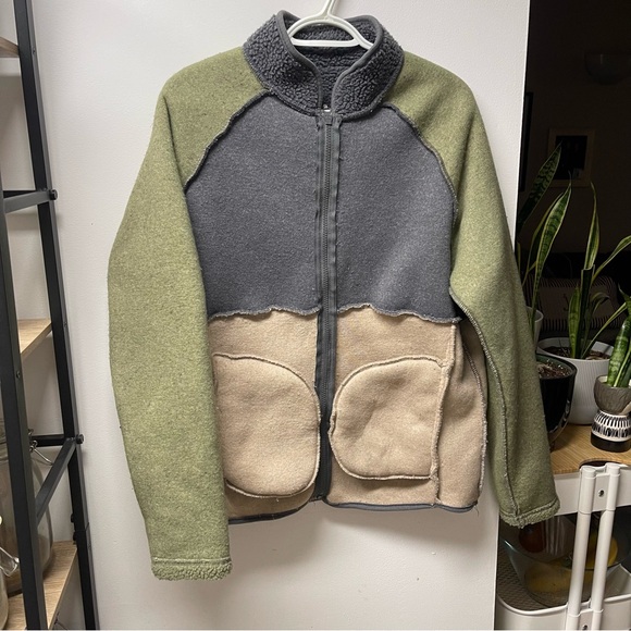 FOLK Puzzle Zip Fleece Jacket - Mineral Green Mix Size 3 Medium - Picture 7 of 15